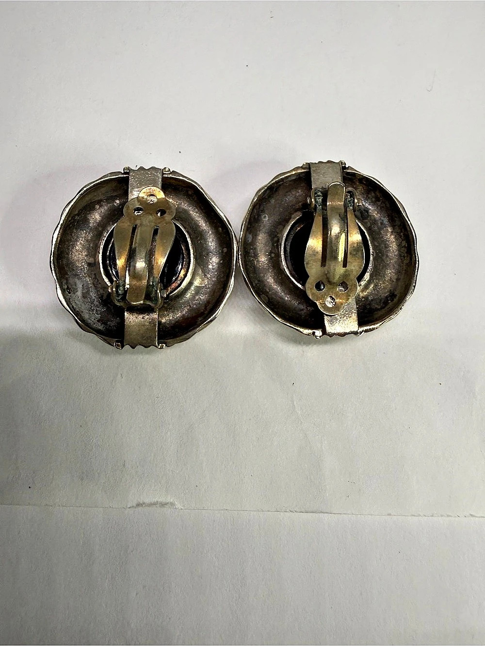 Designer Rigoberto Sterling Silver 14K Gold Onyx Clip-On Earrings Vintage Signed - Picture 5 of 16
